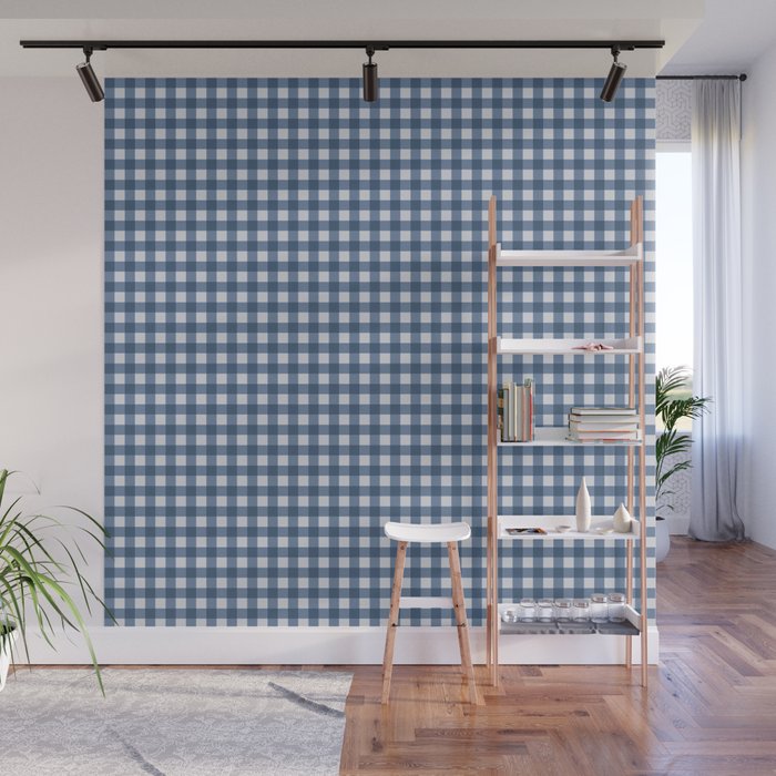 Gingham Plaid Pattern - Classic Blue Wall Mural Gallery Image 1