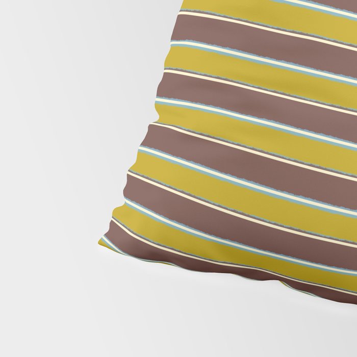 Eclectic Watercolor Paper Stripes Pattern Chartreuse Brown Blue Cream Pillow Sham Gallery Image 4