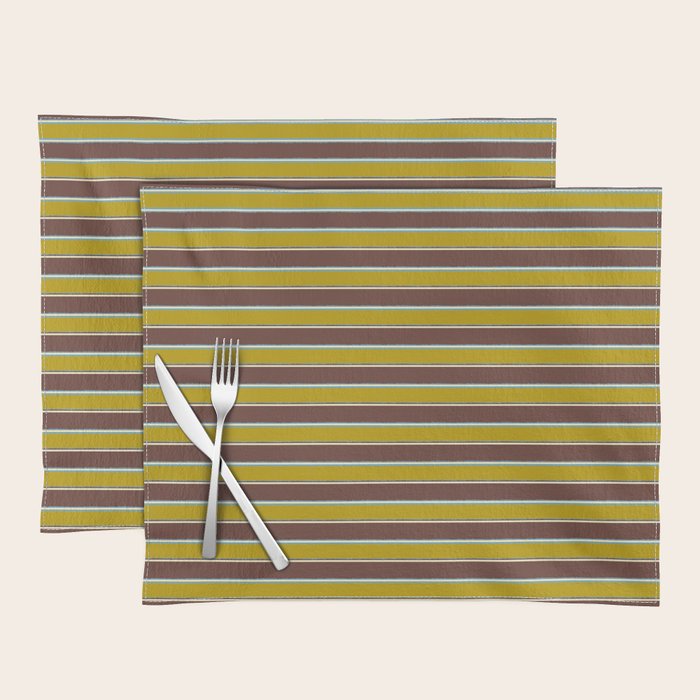 Eclectic Watercolor Paper Stripes Pattern Chartreuse Brown Blue Cream Placemat Gallery Image 1