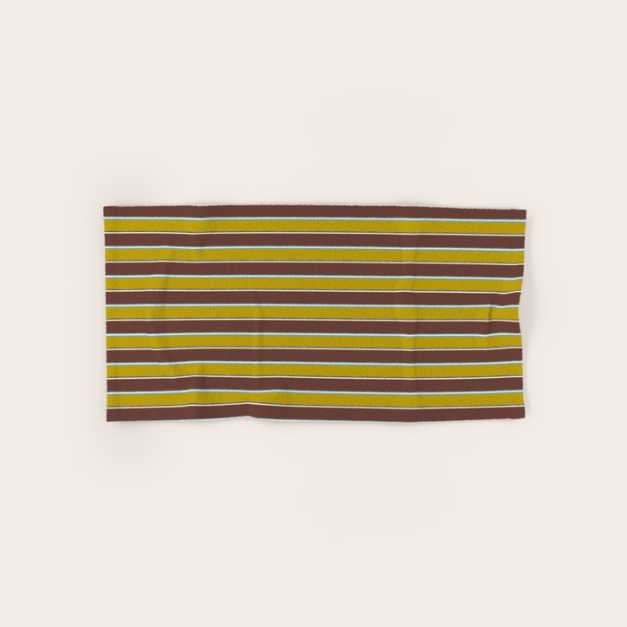 Eclectic Watercolor Paper Stripes Pattern Chartreuse Brown Blue Cream Bath Towel Gallery Image 1