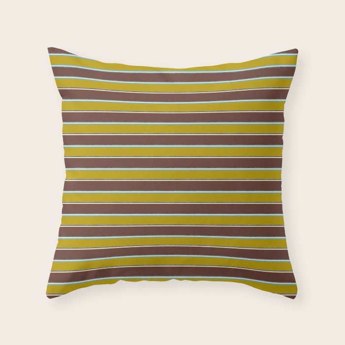 Eclectic Watercolor Paper Stripes Pattern Chartreuse Brown Blue Cream Throw Pillow Gallery Image 1