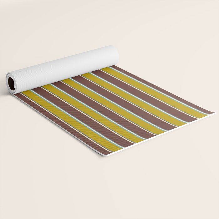 Eclectic Watercolor Paper Stripes Pattern Chartreuse Brown Blue Cream Yoga Mat Gallery Image 2