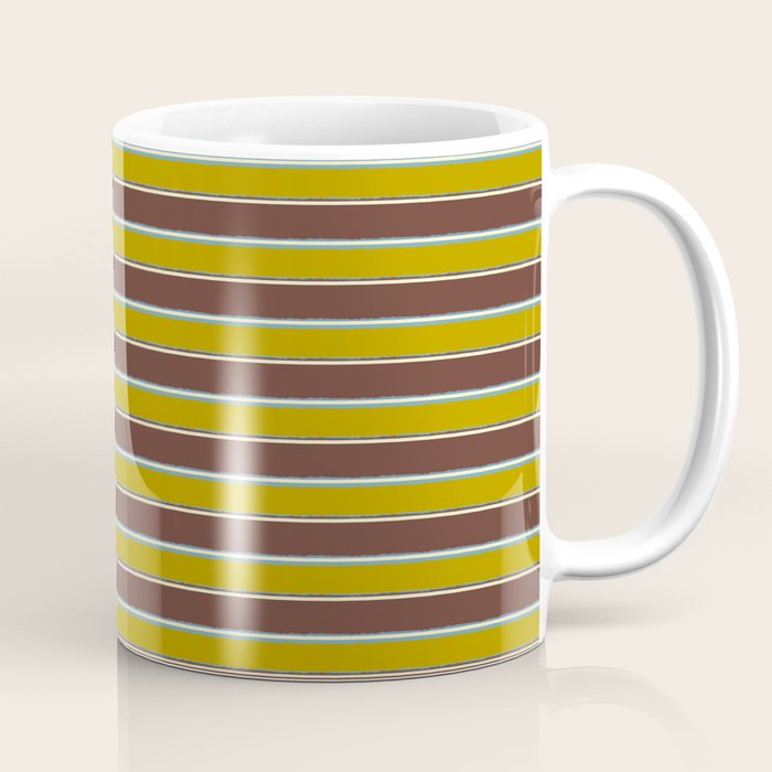 Eclectic Watercolor Paper Stripes Pattern Chartreuse Brown Blue Cream Coffee Mug Gallery Image 1