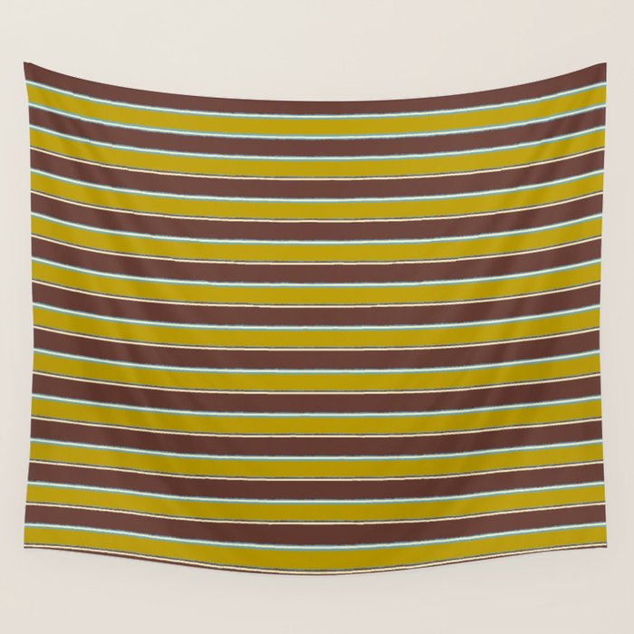 Eclectic Watercolor Paper Stripes Pattern Chartreuse Brown Blue Cream Wall Tapestry Gallery Image 1