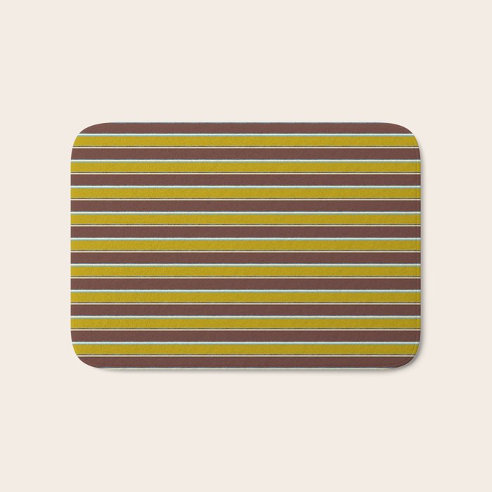 Eclectic Watercolor Paper Stripes Pattern Chartreuse Brown Blue Cream Bath Mat Gallery Image 1