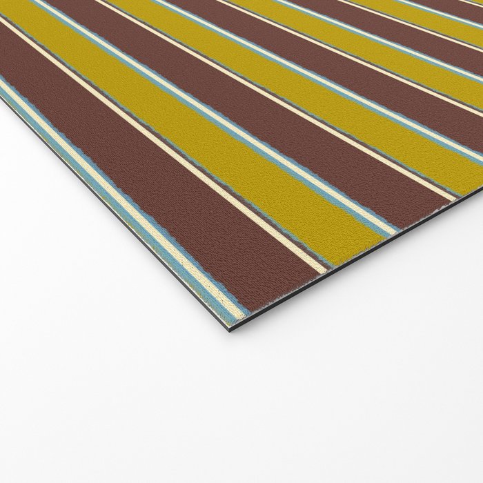 Eclectic Watercolor Paper Stripes Pattern Chartreuse Brown Blue Cream Welcome Mat Gallery Image 2