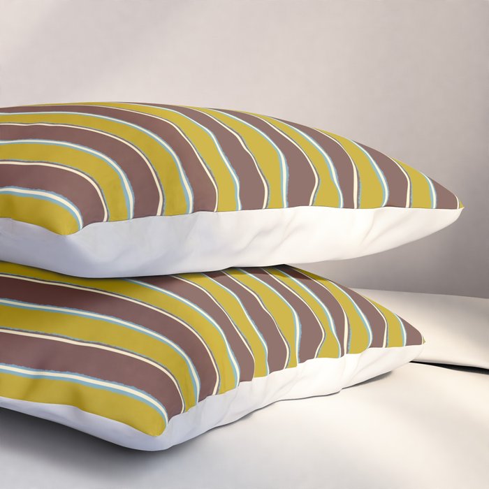 Eclectic Watercolor Paper Stripes Pattern Chartreuse Brown Blue Cream Pillow Sham Gallery Image 3