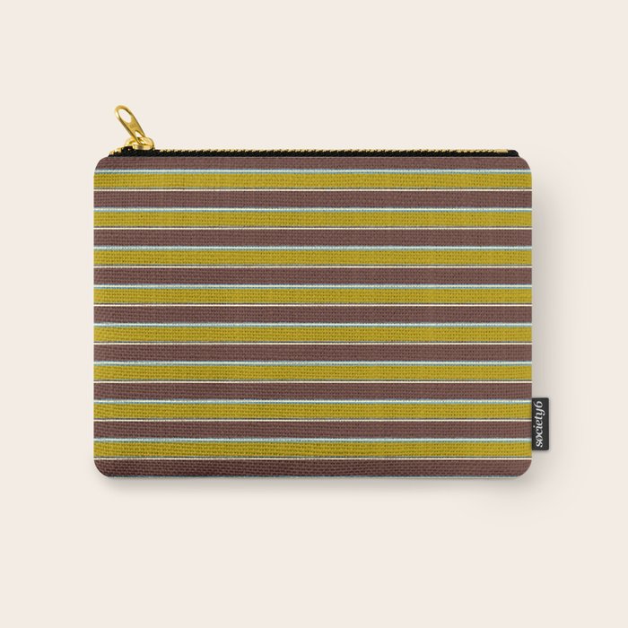 Eclectic Watercolor Paper Stripes Pattern Chartreuse Brown Blue Cream Carry All Pouch Gallery Image 1