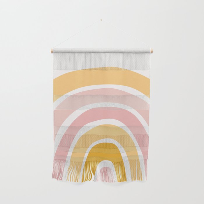 Abstract Shapes 94 in Mustard Yellow and Pale Pink (Rainbow Abstraction) Wall Hanging Gallery Image 1