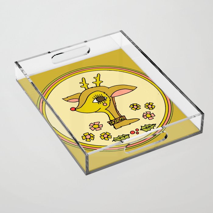 vintage reindeer christmas cheer // retro art by surfy birdy Acrylic Tray Gallery Image 1