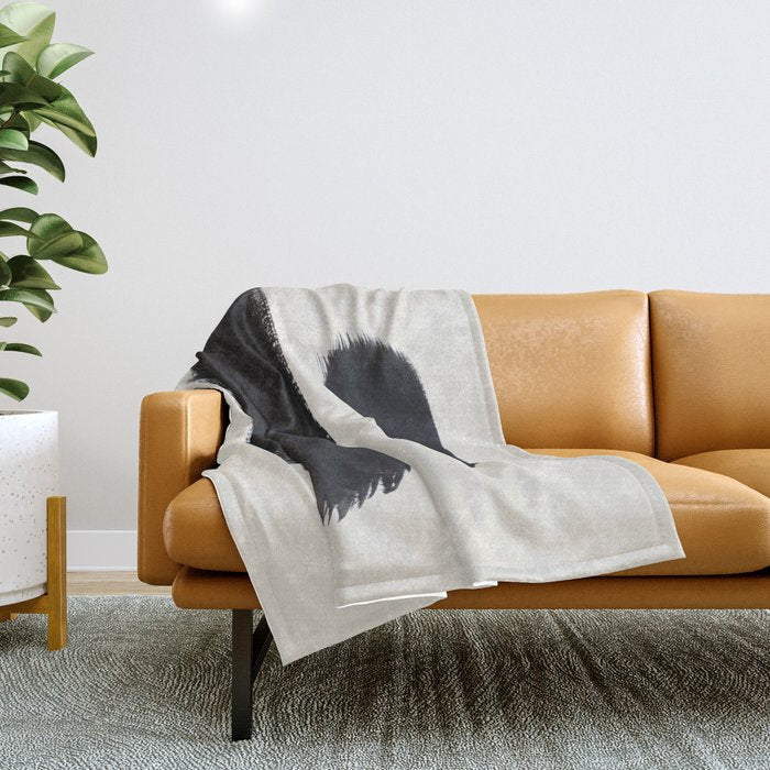 Mid Century Modern Minimalist Abstract Art Brush Strokes Black & White Ink Art Brush Strokes Throw Blanket Gallery Image 1