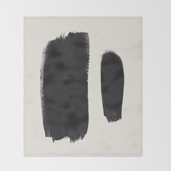 Mid Century Modern Minimalist Abstract Art Brush Strokes Black & White Ink Art Brush Strokes Throw Blanket Gallery Image 2