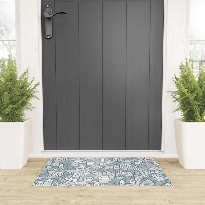 ma ville mon amour; City life collection blue teal  Welcome Mat Gallery Image 3