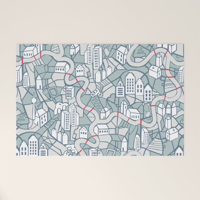 ma ville mon amour; City life collection blue teal  Welcome Mat Gallery Image 1