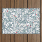 ma ville mon amour; City life collection blue teal  Outdoor Rug Gallery Image 1
