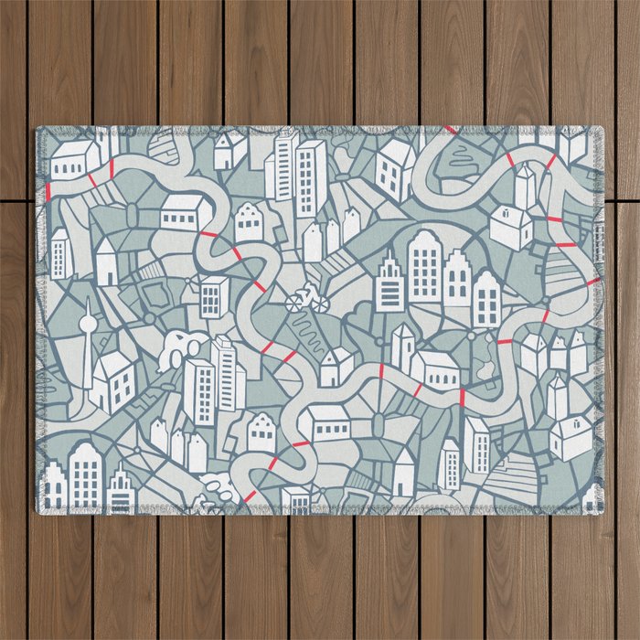 ma ville mon amour; City life collection blue teal  Outdoor Rug Gallery Image 1