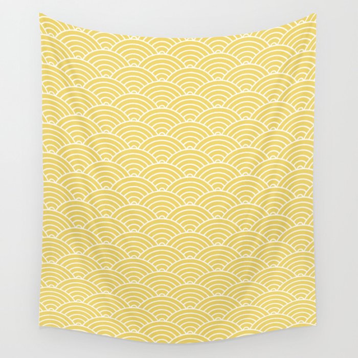 Japanese Waves Pattern Yellow Wall Tapestry Gallery Image 1
