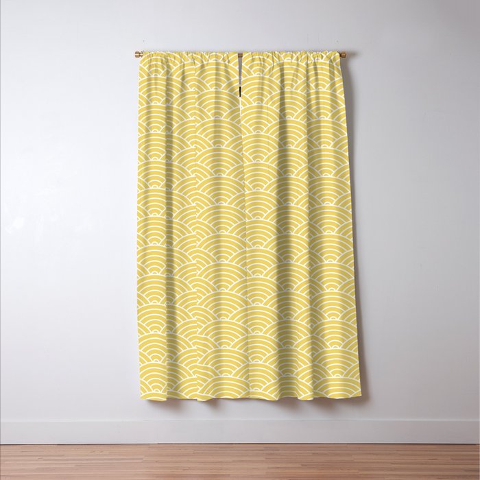 Japanese Waves Pattern Yellow Window Curtain Gallery Image 3