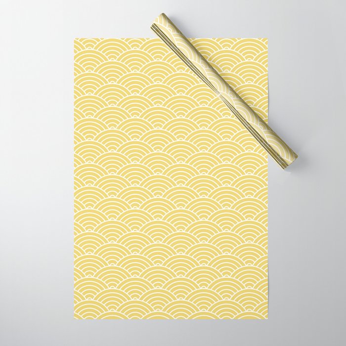 Japanese Waves Pattern Yellow Wrapping Paper Gallery Image 1