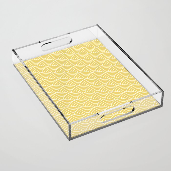 Japanese Waves Pattern Yellow Acrylic Tray Gallery Image 1