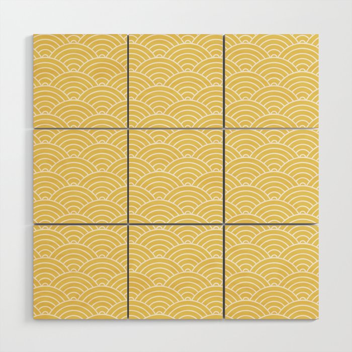 Japanese Waves Pattern Yellow Wood Wall Art Gallery Image 1