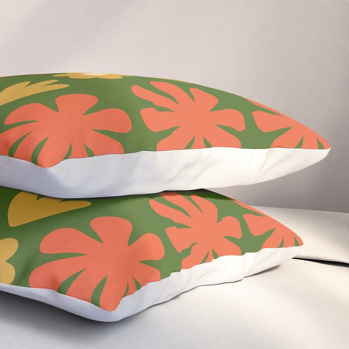 Scandi Floral Grid Retro Pattern Green Ochre Orange Cream Pillow Sham Gallery Image 3