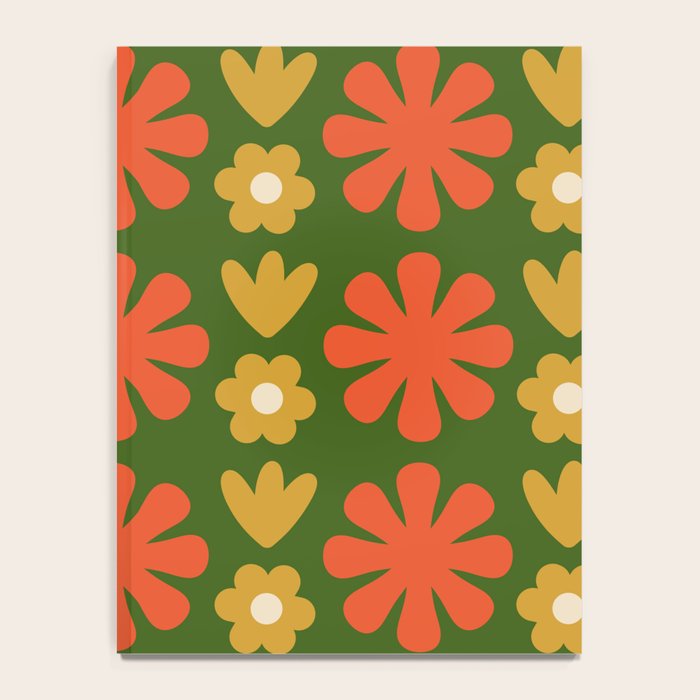 Scandi Floral Grid Retro Pattern Green Ochre Orange Cream Notebook Gallery Image 4
