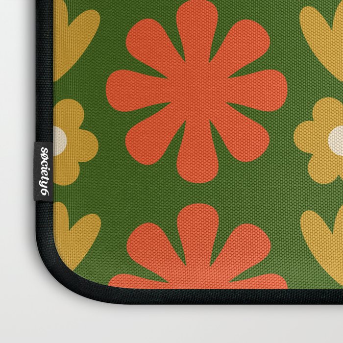 Scandi Floral Grid Retro Pattern Green Ochre Orange Cream Laptop Sleeve Gallery Image 3