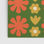 Scandi Floral Grid Retro Pattern Green Ochre Orange Cream Poster Gallery Image 3