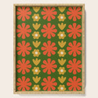 Scandi Floral Grid Retro Pattern Green Ochre Orange Cream Serving Tray Gallery Image 1
