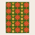 Scandi Floral Grid Retro Pattern Green Ochre Orange Cream Poster Gallery Image 4