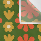 Scandi Floral Grid Retro Pattern Green Ochre Orange Cream Wall Tapestry Gallery Image 3