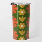 Scandi Floral Grid Retro Pattern Green Ochre Orange Cream Travel Mug Gallery Image 3