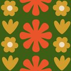 Scandi Floral Grid Retro Pattern Green Ochre Orange Cream Coffee Mug Gallery Image 2