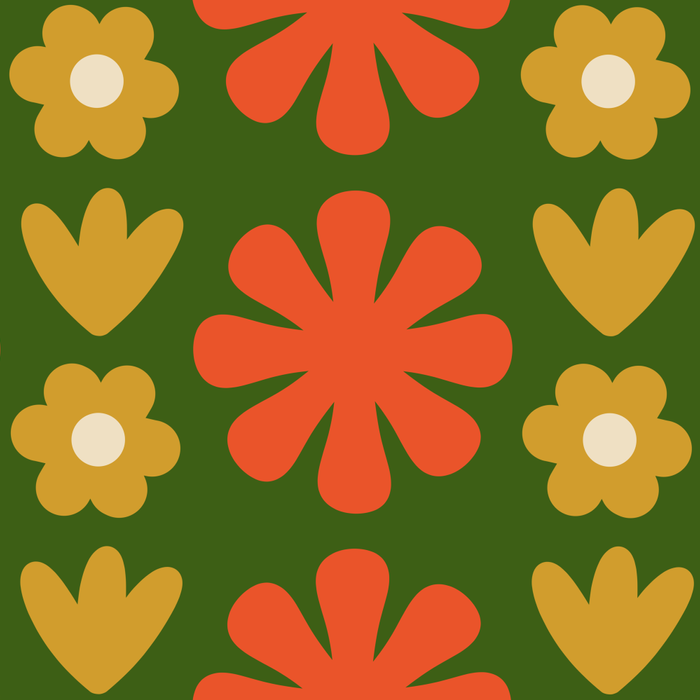 Scandi Floral Grid Retro Pattern Green Ochre Orange Cream Coffee Mug Gallery Image 2