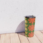 Scandi Floral Grid Retro Pattern Green Ochre Orange Cream Travel Mug Gallery Image 4