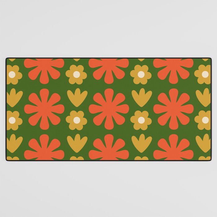 Scandi Floral Grid Retro Pattern Green Ochre Orange Cream Desk Mat Gallery Image 3
