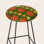 Scandi Floral Grid Retro Pattern Green Ochre Orange Cream Stool Gallery Image 2