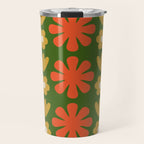 Scandi Floral Grid Retro Pattern Green Ochre Orange Cream Travel Mug Gallery Image 1