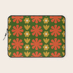 Scandi Floral Grid Retro Pattern Green Ochre Orange Cream Laptop Sleeve Gallery Image 1