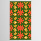 Scandi Floral Grid Retro Pattern Green Ochre Orange Cream Tablecloth Gallery Image 2