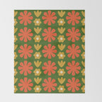 Scandi Floral Grid Retro Pattern Green Ochre Orange Cream Throw Blanket Gallery Image 2