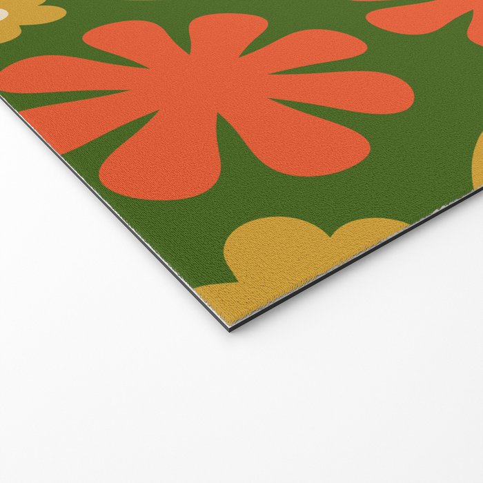 Scandi Floral Grid Retro Pattern Green Ochre Orange Cream Welcome Mat Gallery Image 2