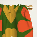 Scandi Floral Grid Retro Pattern Green Ochre Orange Cream Window Curtain Gallery Image 2