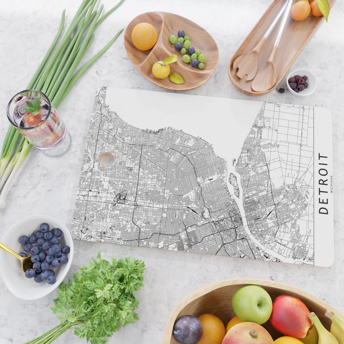 Detroit White Map Cutting Board Gallery Image 2