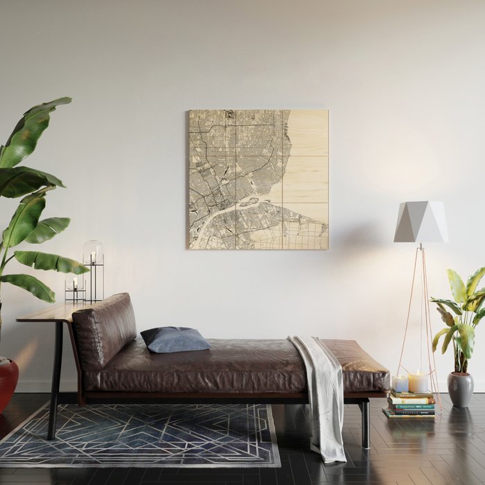 Detroit White Map Wood Wall Art Gallery Image 2