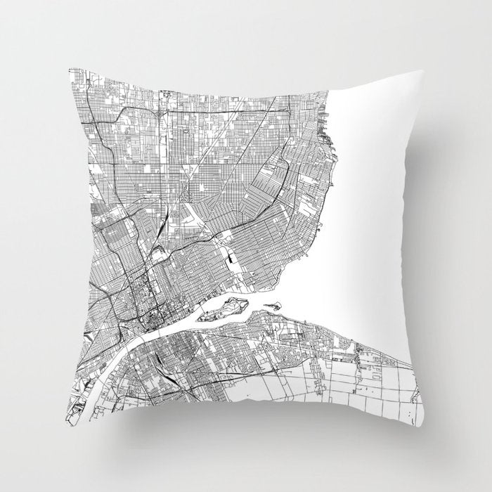Detroit White Map Throw Pillow Gallery Image 1