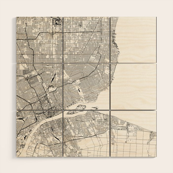 Detroit White Map Wood Wall Art Gallery Image 1