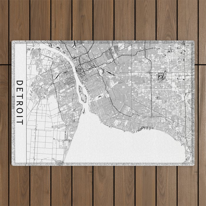 Detroit White Map Outdoor Rug Gallery Image 1