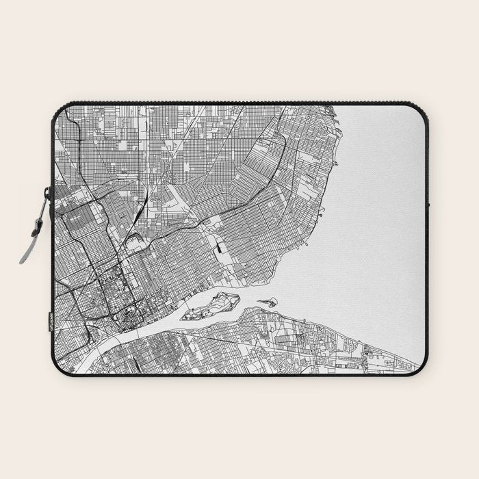 Detroit White Map Laptop Sleeve Gallery Image 1